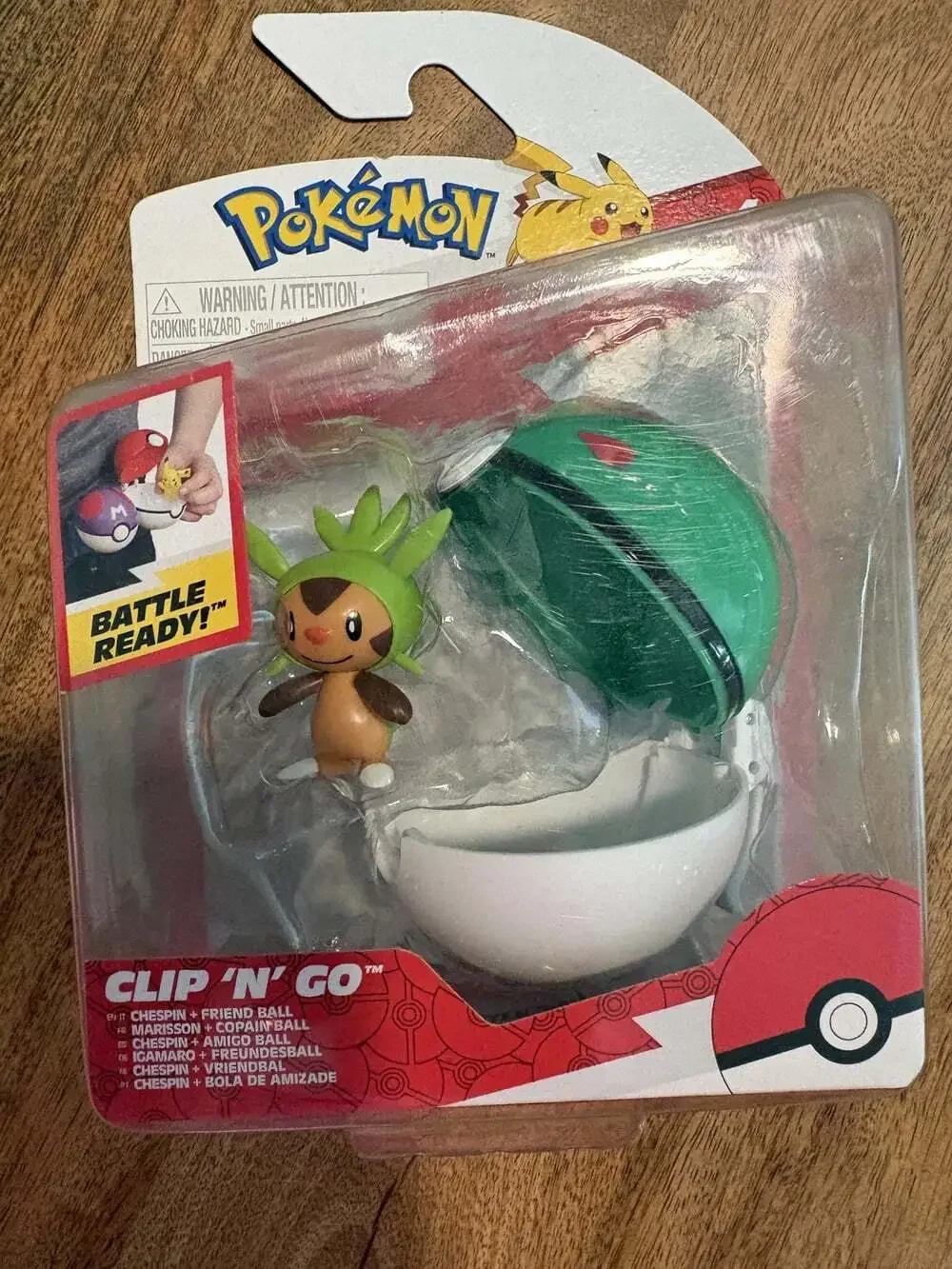 Pokemon Clip 'N' Go Chespin Friend Ball Action Figure Jazwares New Card Wear